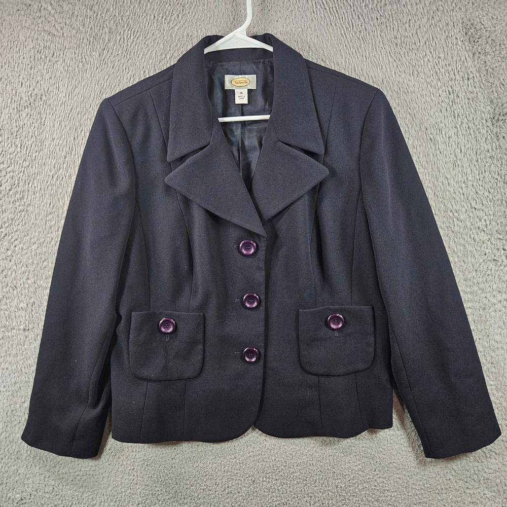 Talbots Womens Navy Blue Wool Blendโ Blazer Jacket Size 16